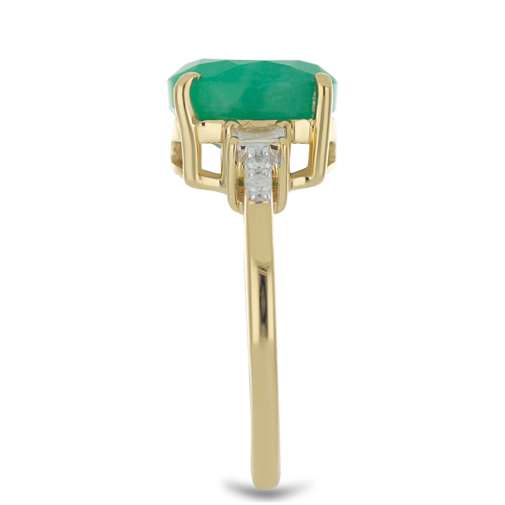 Pozlacené Stříbro 925/1000 - Prsten s Brazilským Smaragdem a Bílým Zirkonem - Karátové číslo: 4.3. přibližná hmotnost: 3.38 gramů 4 