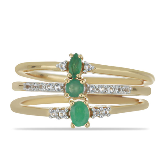 Pozlacená Stříbrná Sada s Brazilským Smaragdem a Bílým Topazem ( Prsten )