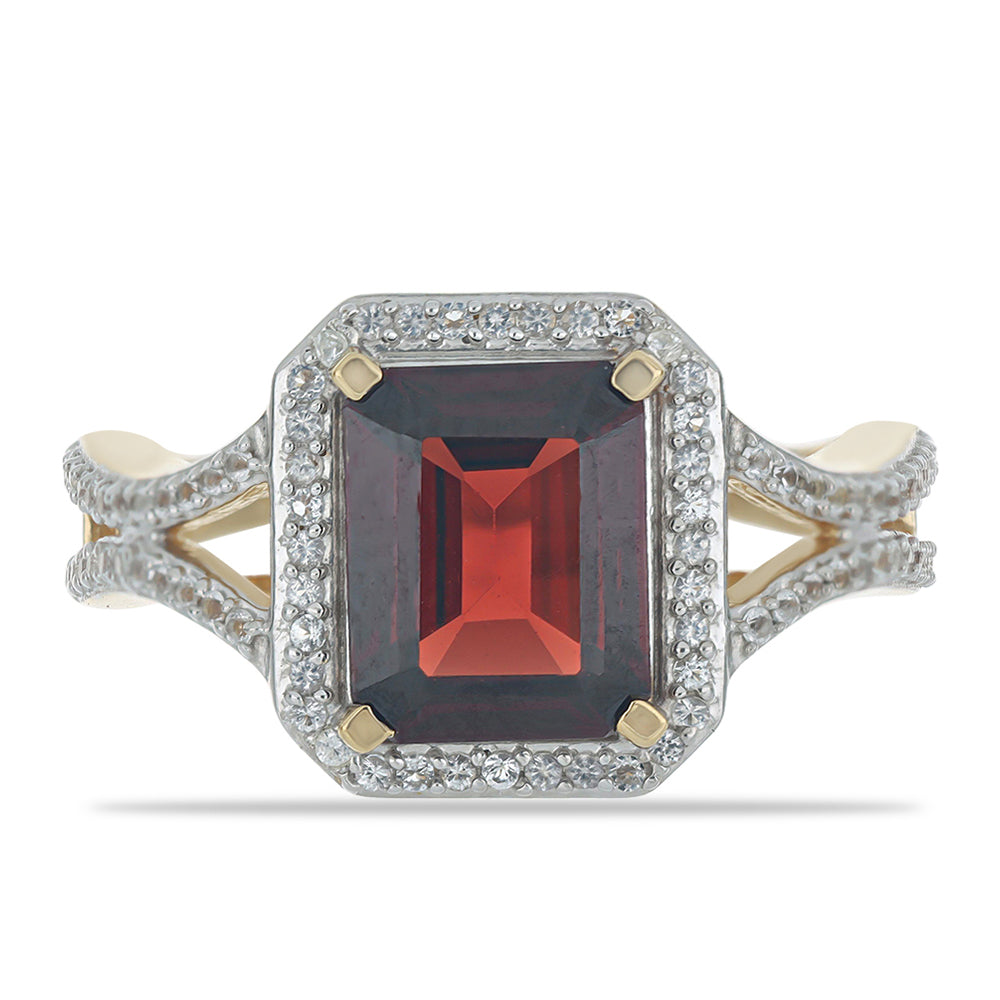 Pozlacené Stříbro 925/1000 - Prsten s Bartonským Granátem a Bílým Topazem - Karátové číslo: 4.2. přibližná hmotnost: 4.48 gramů