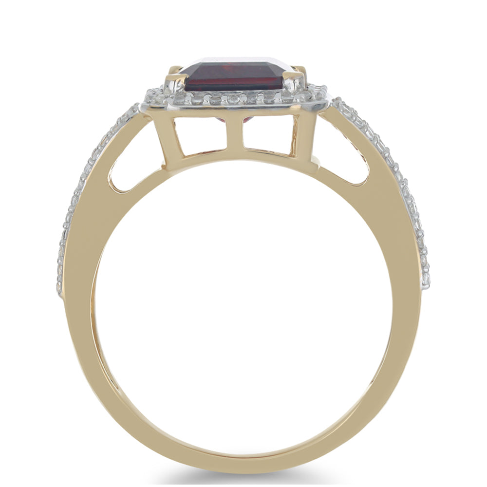 Pozlacené Stříbro 925/1000 - Prsten s Bartonským Granátem a Bílým Topazem - Karátové číslo: 4.2. přibližná hmotnost: 4.48 gramů