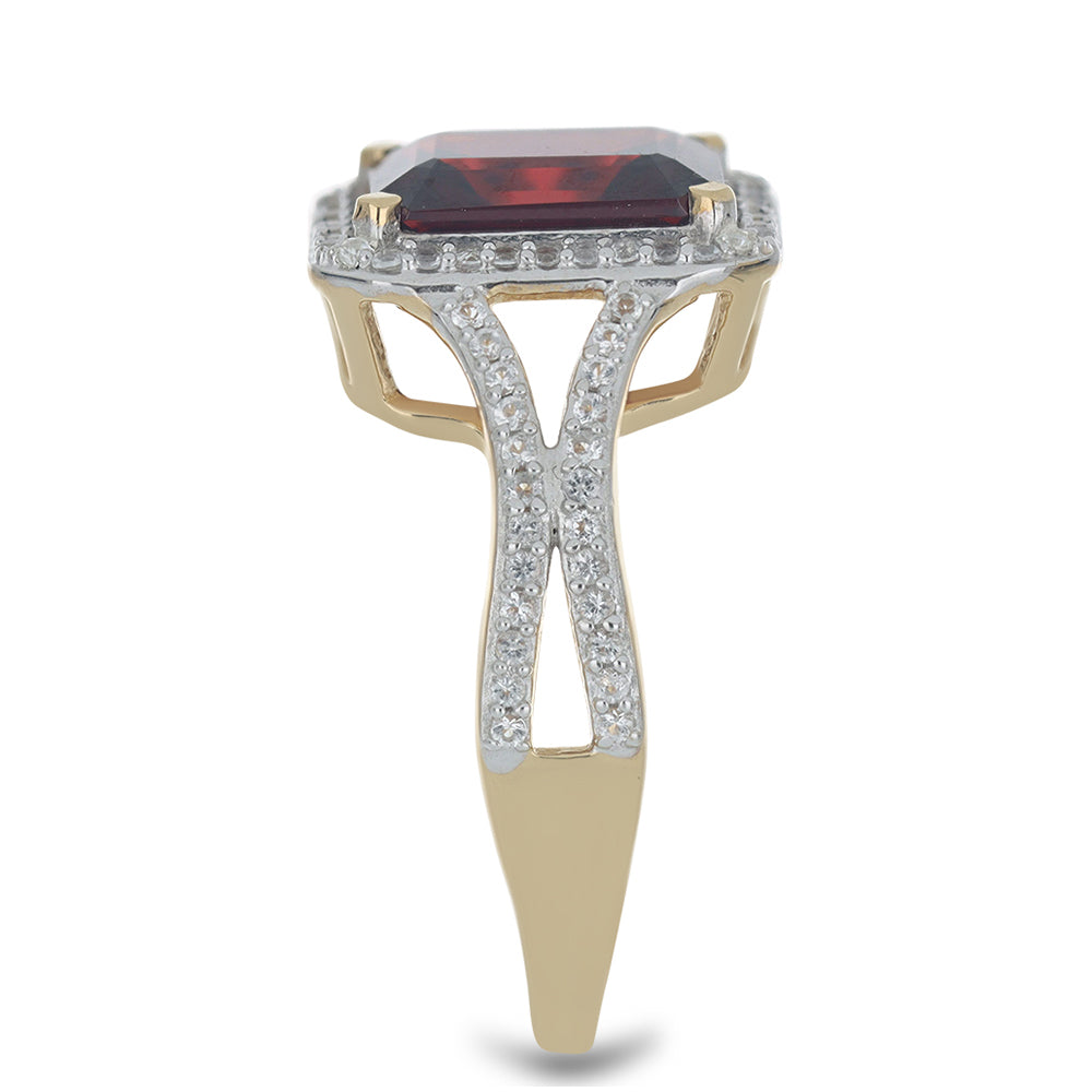 Pozlacené Stříbro 925/1000 - Prsten s Bartonským Granátem a Bílým Topazem - Karátové číslo: 4.2. přibližná hmotnost: 4.48 gramů 4 