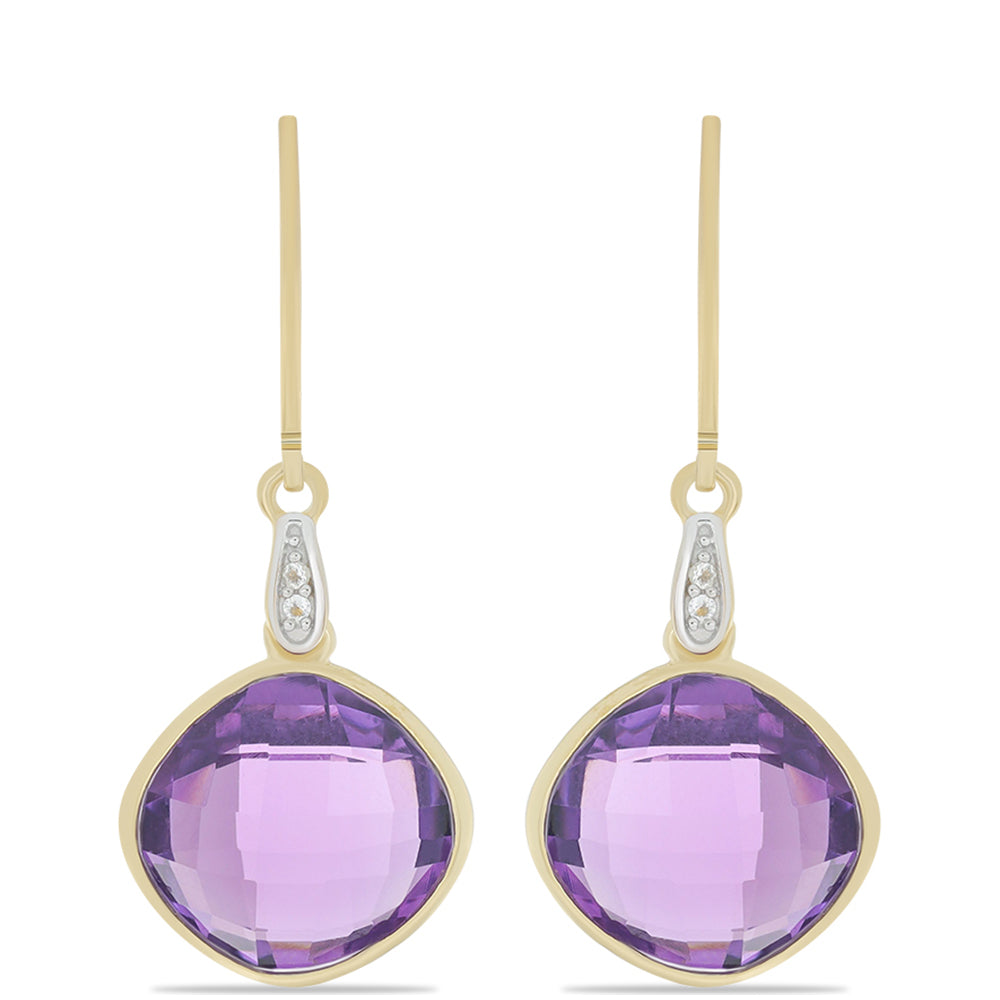 Pozlacené Stříbrné Náušnice s Marockým Ametystem a Bílým Topazem 1 