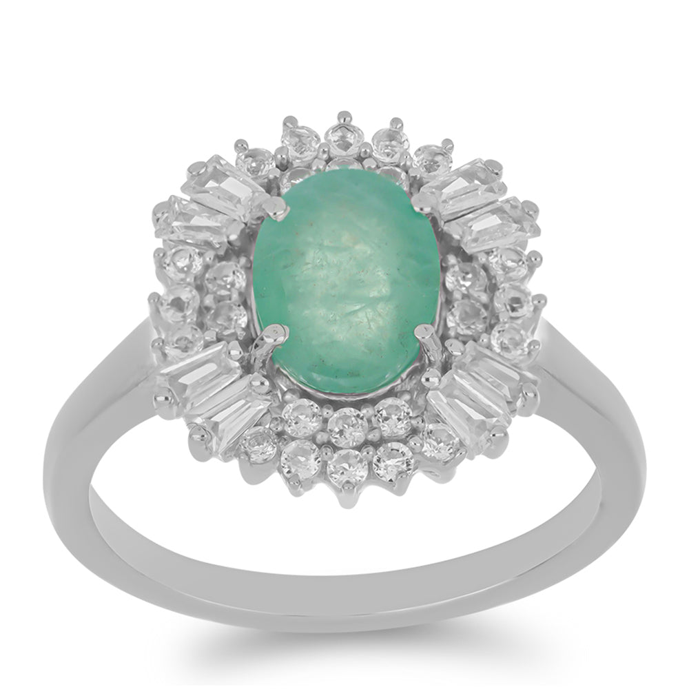 Stříbro 925/1000 - Prsten s Brazilským Smaragdem a Bílým Zirkonem - Karátové číslo: 3.06. přibližná hmotnost: 4.49 gramů 2 