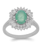 Stříbro 925/1000 - Prsten s Brazilským Smaragdem a Bílým Zirkonem - Karátové číslo: 3.06. přibližná hmotnost: 4.49 gramů
