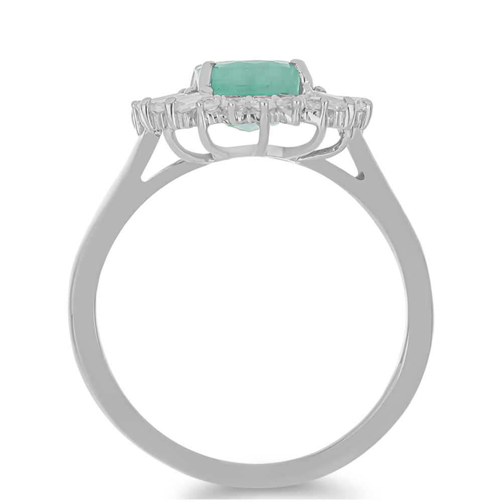 Stříbro 925/1000 - Prsten s Brazilským Smaragdem a Bílým Zirkonem - Karátové číslo: 3.06. přibližná hmotnost: 4.49 gramů 3 