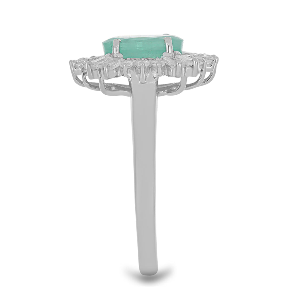 Stříbro 925/1000 - Prsten s Brazilským Smaragdem a Bílým Zirkonem - Karátové číslo: 3.06. přibližná hmotnost: 4.49 gramů 4 