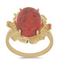 Pozlacené Stříbro 925/1000 - Prsten s Červeným Houbovým Korálem - Karátové číslo: 7.68. přibližná hmotnost: 7.33 gramů