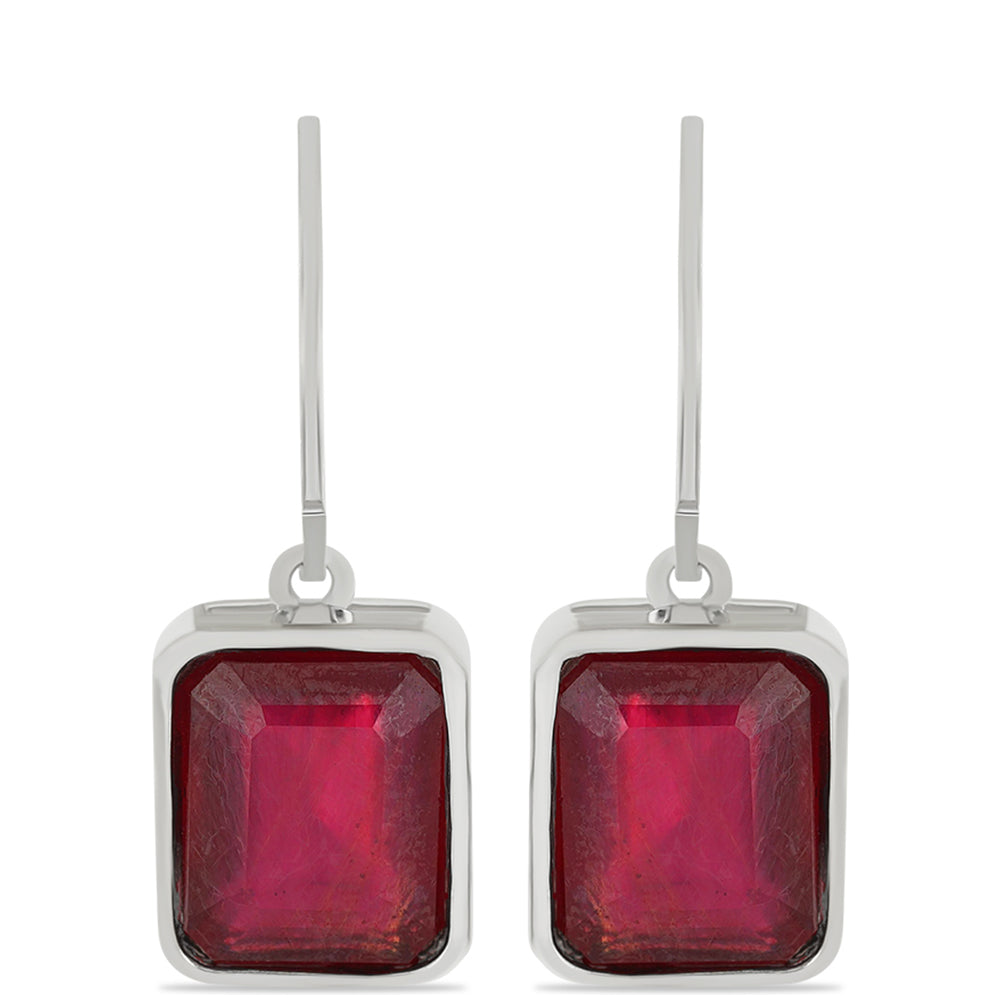 Stříbro 925/1000 - Náušnice s Madagaskarským Rubínem - Karátové číslo: 13.55. přibližná hmotnost: 6.67 gramů