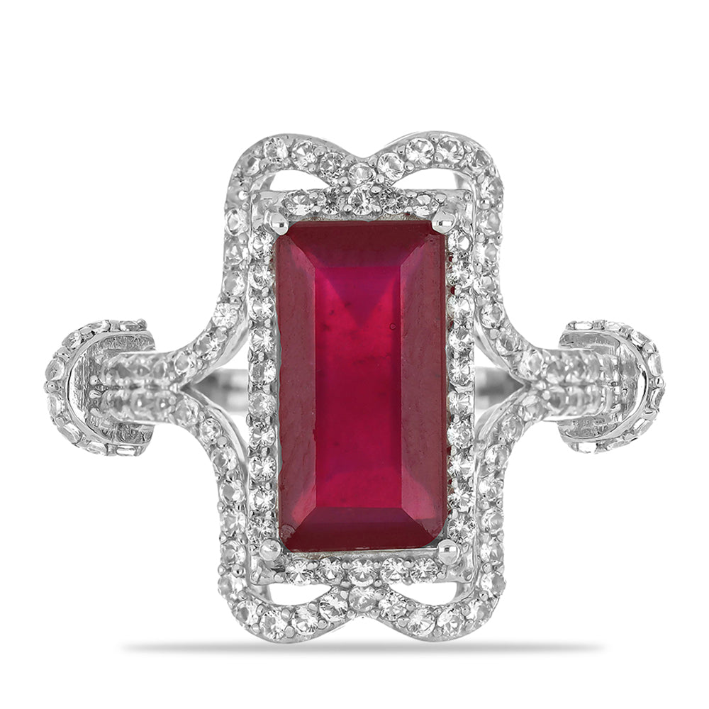 Stříbro 925/1000 - Prsten s Madagaskarským Rubínem a Bílým Topazem - Karátové číslo: 6.74. přibližná hmotnost: 6.6 gramů 1 