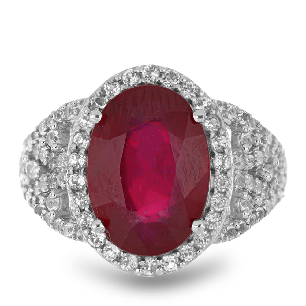 Stříbro 925/1000 - Prsten s Madagaskarským Rubínem a Bílým Topazem - Karátové číslo: 9.88. přibližná hmotnost: 6.82 gramů 1 