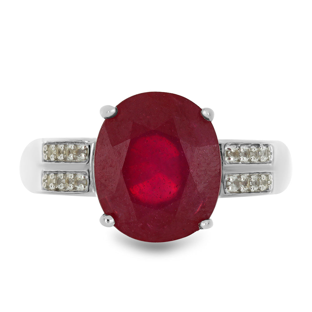 Stříbro 925/1000 - Prsten s Madagaskarským Rubínem a Bílým Topazem - Karátové číslo: 7.22. přibližná hmotnost: 5.47 gramů