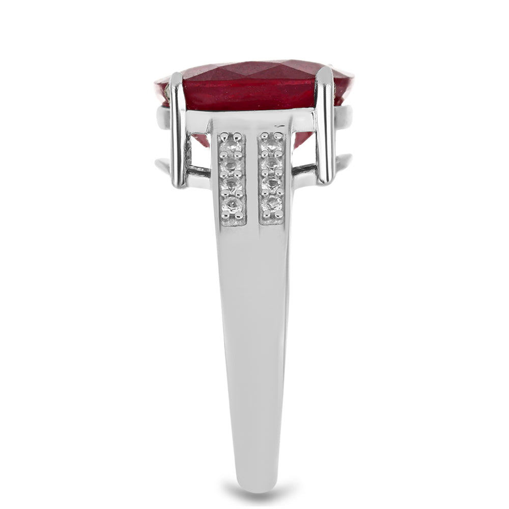 Stříbro 925/1000 - Prsten s Madagaskarským Rubínem a Bílým Topazem - Karátové číslo: 7.22. přibližná hmotnost: 5.47 gramů 4 