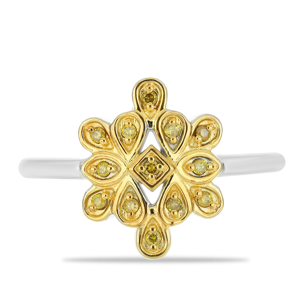 Stříbro 925/1000 - Prsten se Žlutým Diamantem - Karátové číslo: 0.1. přibližná hmotnost: 2.57 gramů