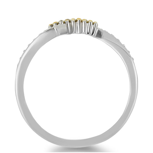 Stříbro 925/1000 - Prsten se Žlutým Diamantem a Bílým Diamantem - Karátové číslo: 0.23. přibližná hmotnost: 2.8 gramů