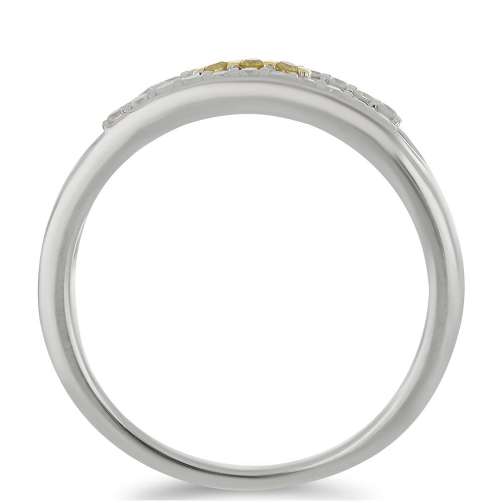 Stříbro 925/1000 - Prsten se Žlutým Diamantem a Bílým Diamantem - Karátové číslo: 0.21. přibližná hmotnost: 2.88 gramů