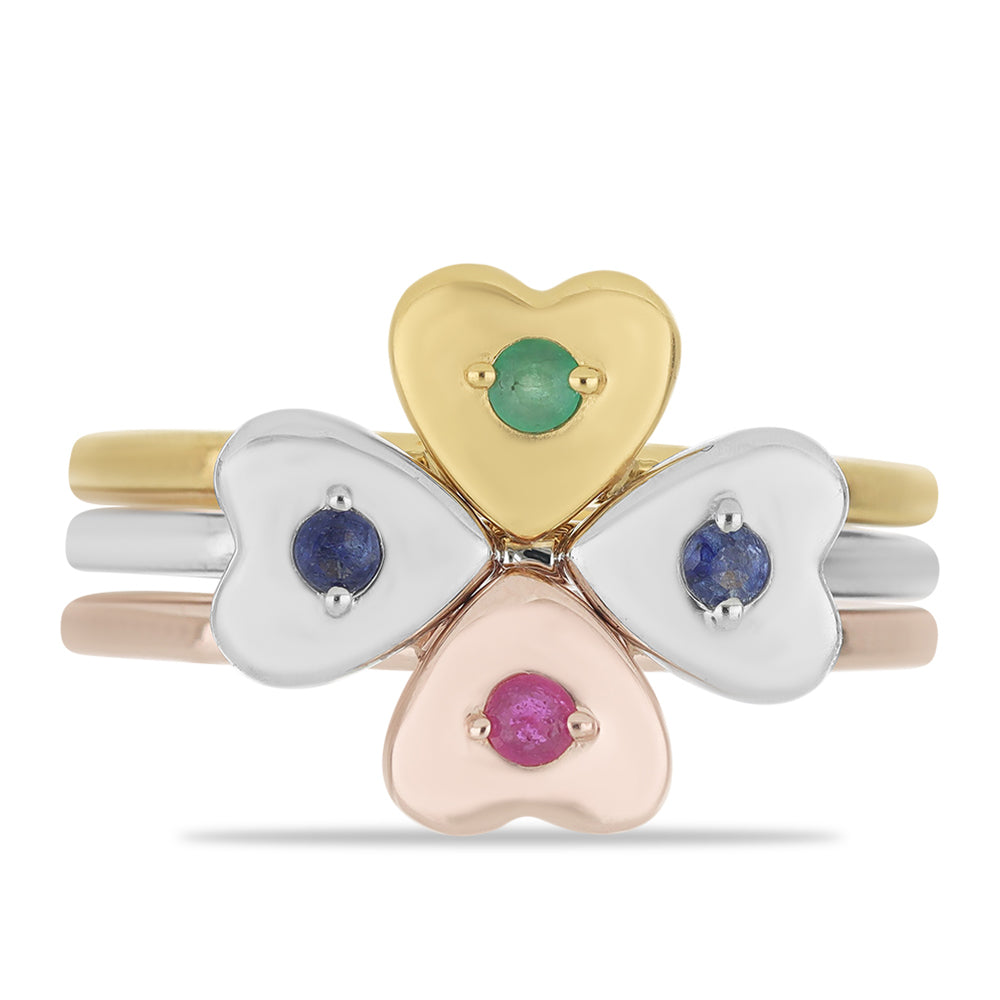 Trojbarevně pozlacené Stříbro 925/1000 - Sada s Madagaskarským Rubínem a Brazilským Smaragdem - Karátové číslo: 0.2. přibližná hmotnost: 5 gramů ( Prsten )