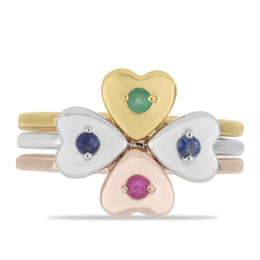 Trojbarevně pozlacené Stříbro 925/1000 - Sada s Madagaskarským Rubínem a Brazilským Smaragdem - Karátové číslo: 0.2. přibližná hmotnost: 5 gramů ( Prsten )