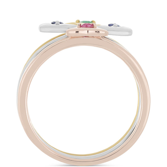 Trojbarevně pozlacené Stříbro 925/1000 - Sada s Madagaskarským Rubínem a Brazilským Smaragdem - Karátové číslo: 0.2. přibližná hmotnost: 5 gramů ( Prsten )