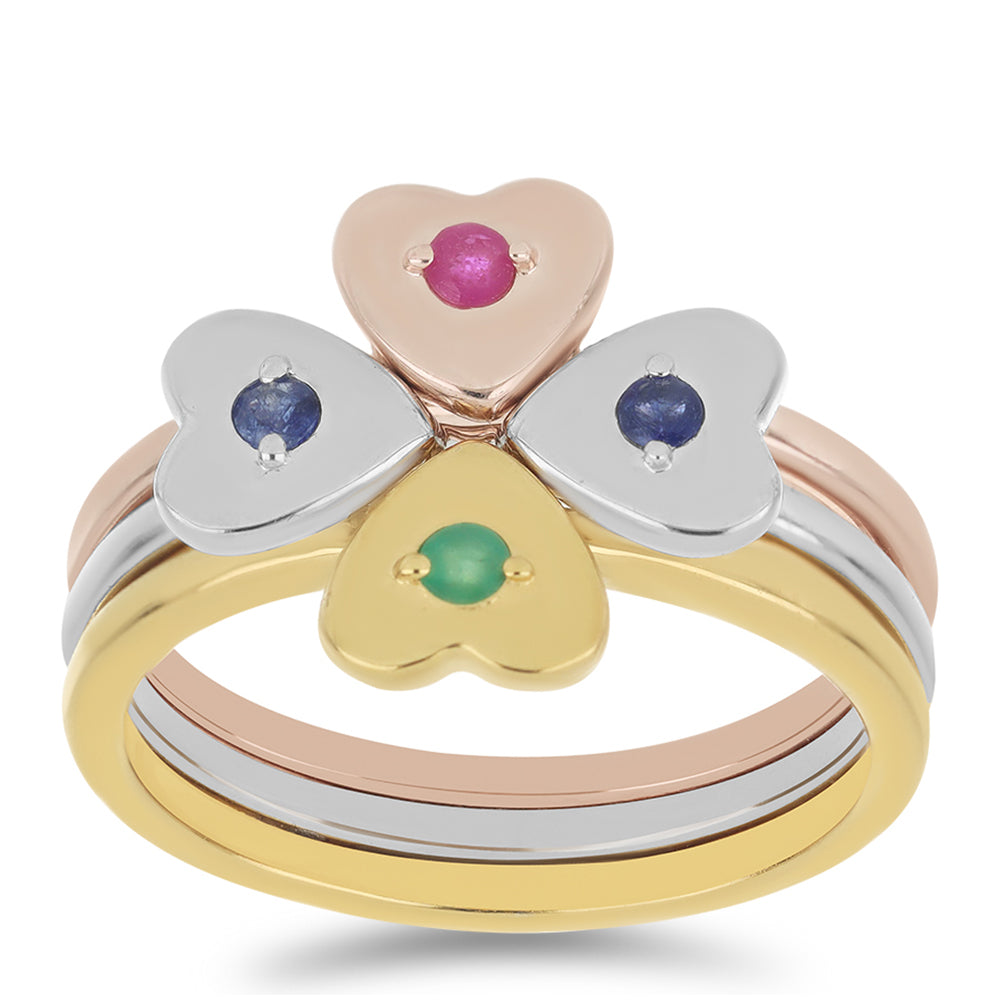 Trojbarevně pozlacené Stříbro 925/1000 - Sada s Madagaskarským Rubínem a Brazilským Smaragdem - Karátové číslo: 0.2. přibližná hmotnost: 5 gramů ( Prsten ) 3 