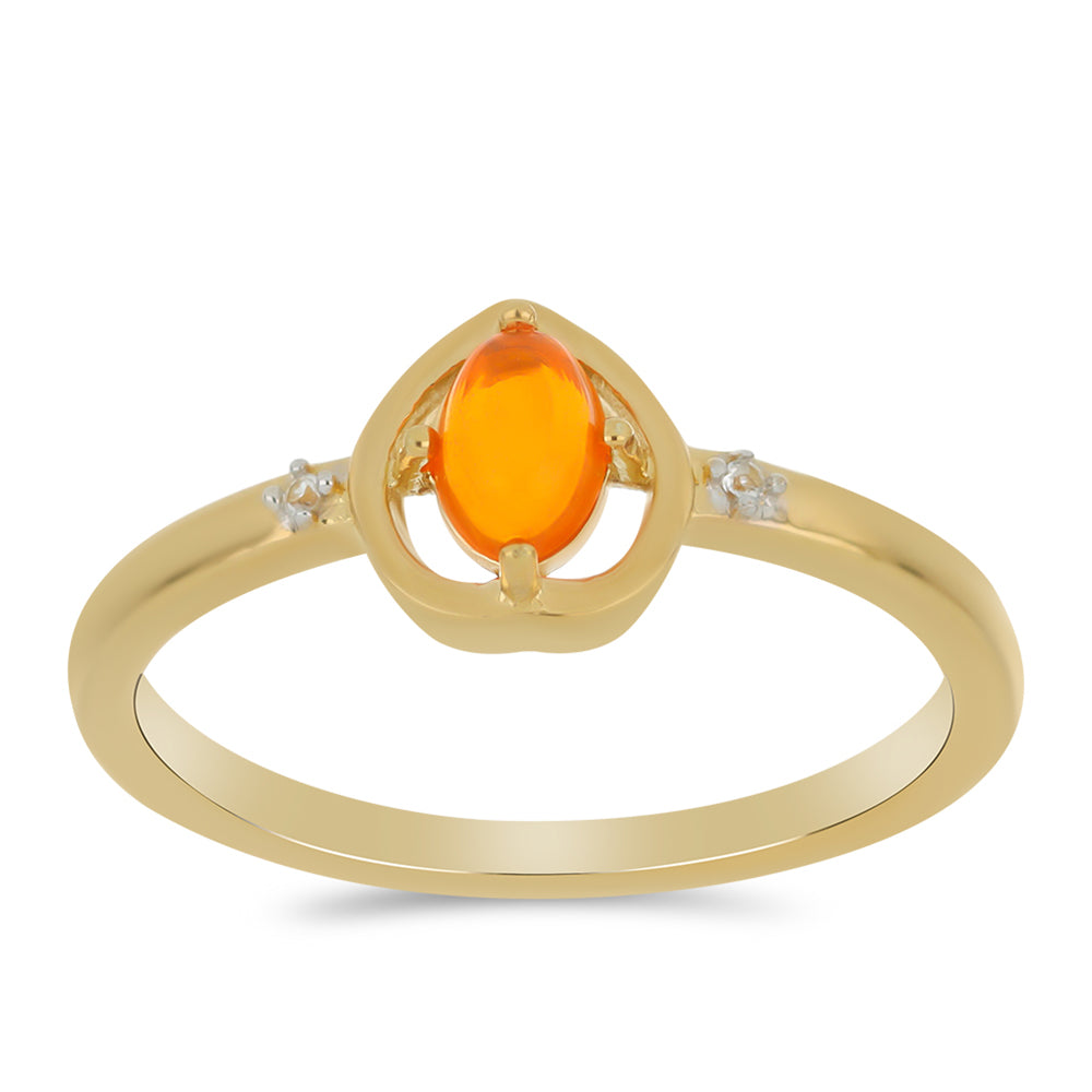 Pozlacené Stříbro 925/1000 - Prsten s Ohnivě Červeným Opálem z Lega Dembi a Bílým Topazem - Karátové číslo: 0.32. přibližná hmotnost: 2.1 gramů 3 