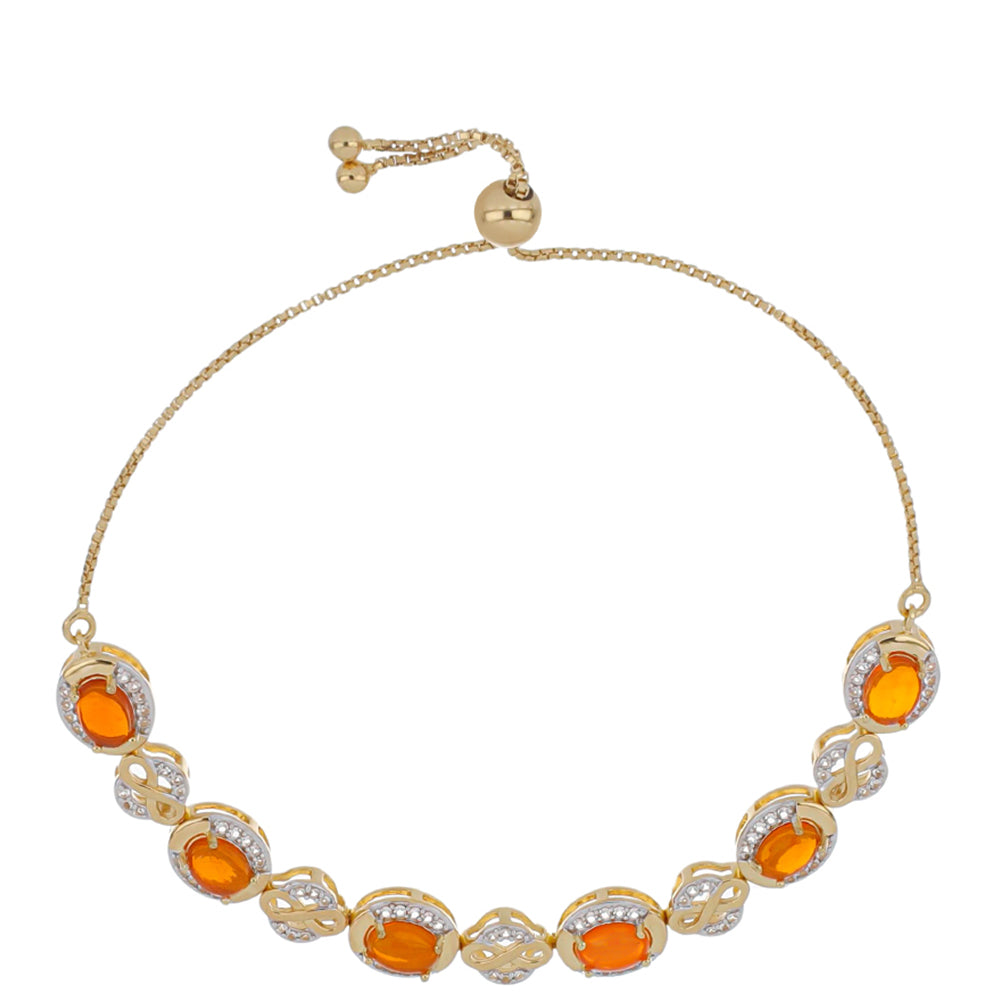 Pozlacené Stříbro 925/1000 - Náramek s Ohnivě Červeným Opálem z Lega Dembi a Bílým Topazem - Karátové číslo: 3.73. přibližná hmotnost: 10.85 gramů 1 