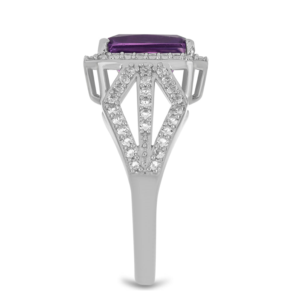 Stříbro 925/1000 - Prsten s Ametystem z Vera Cruz a Bílým Topazem - Karátové číslo: 3.54. přibližná hmotnost: 5 gramů 4 