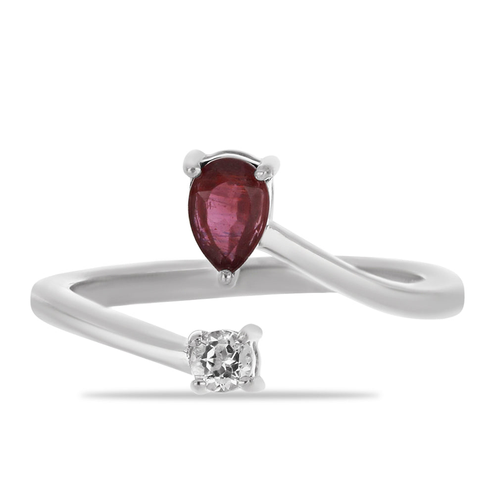 Stříbro 925/1000 - Prsten s Madagaskarským Rubínem a Bílým Topazem - Karátové číslo: 0.69. přibližná hmotnost: 2.46 gramů 1 