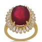 Pozlacené Stříbro 925/1000 - Prsten s Madagaskarským Rubínem a Bílým Zirkonem - Karátové číslo: 13.64. přibližná hmotnost: 6.76 gramů