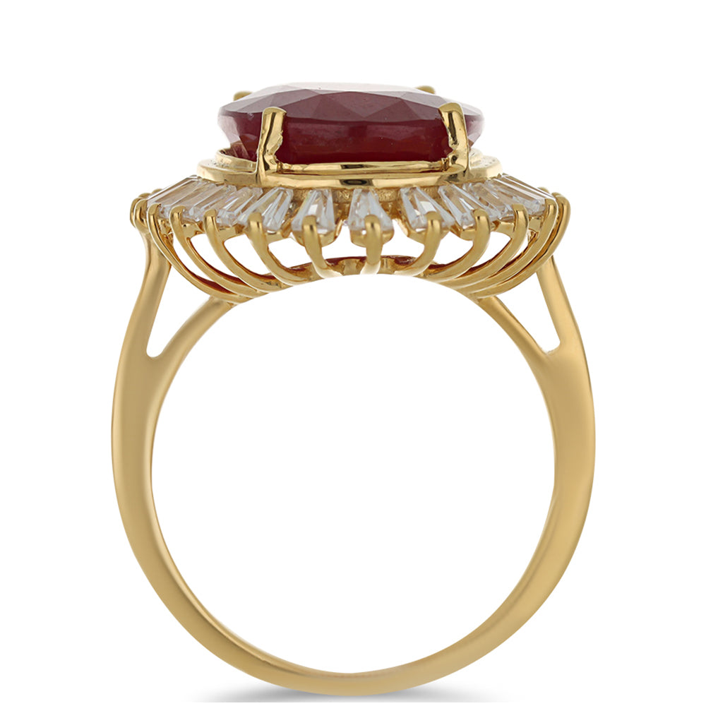 Pozlacené Stříbro 925/1000 - Prsten s Madagaskarským Rubínem a Bílým Zirkonem - Karátové číslo: 13.64. přibližná hmotnost: 6.76 gramů 3 