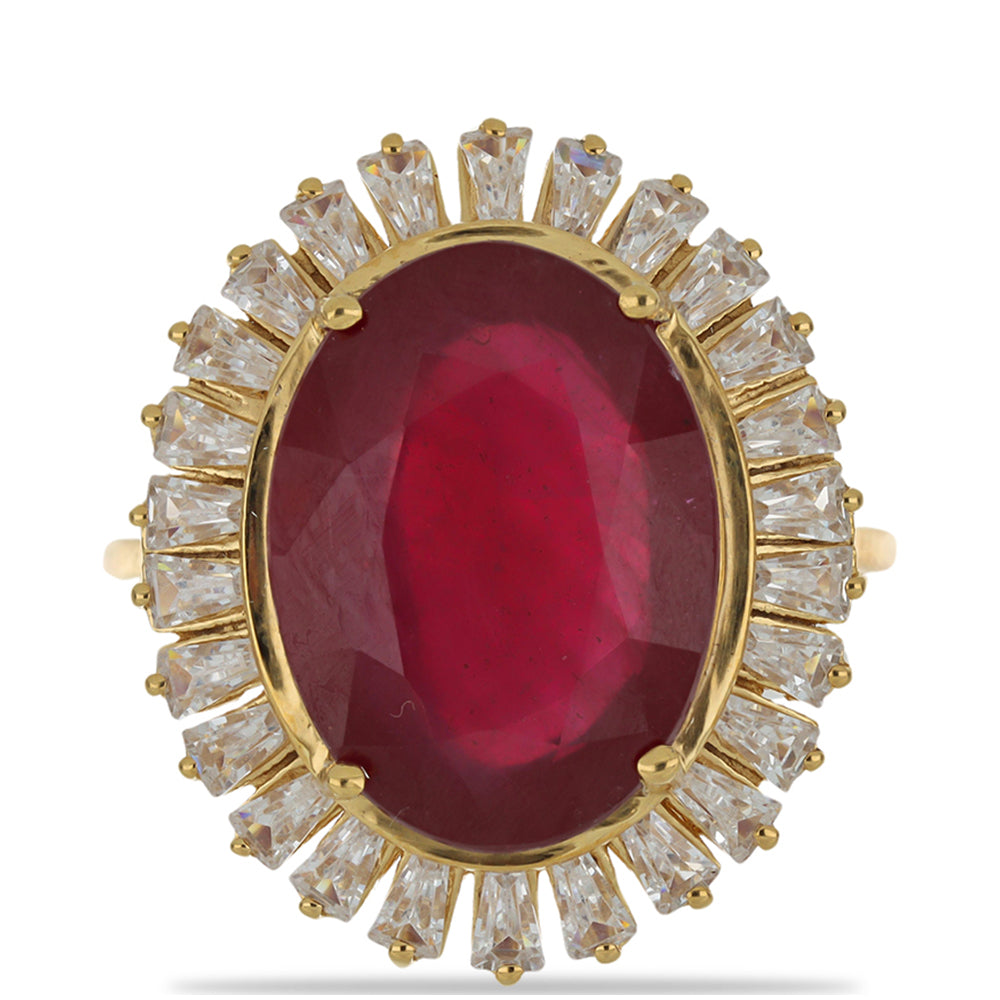 Pozlacené Stříbro 925/1000 - Prsten s Madagaskarským Rubínem a Bílým Zirkonem - Karátové číslo: 13.64. přibližná hmotnost: 6.76 gramů 1 