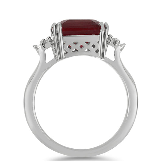 Stříbro 925/1000 - Prsten s Madagaskarským Rubínem a Bílým Topazem - Karátové číslo: 6.65. přibližná hmotnost: 3.83 gramů