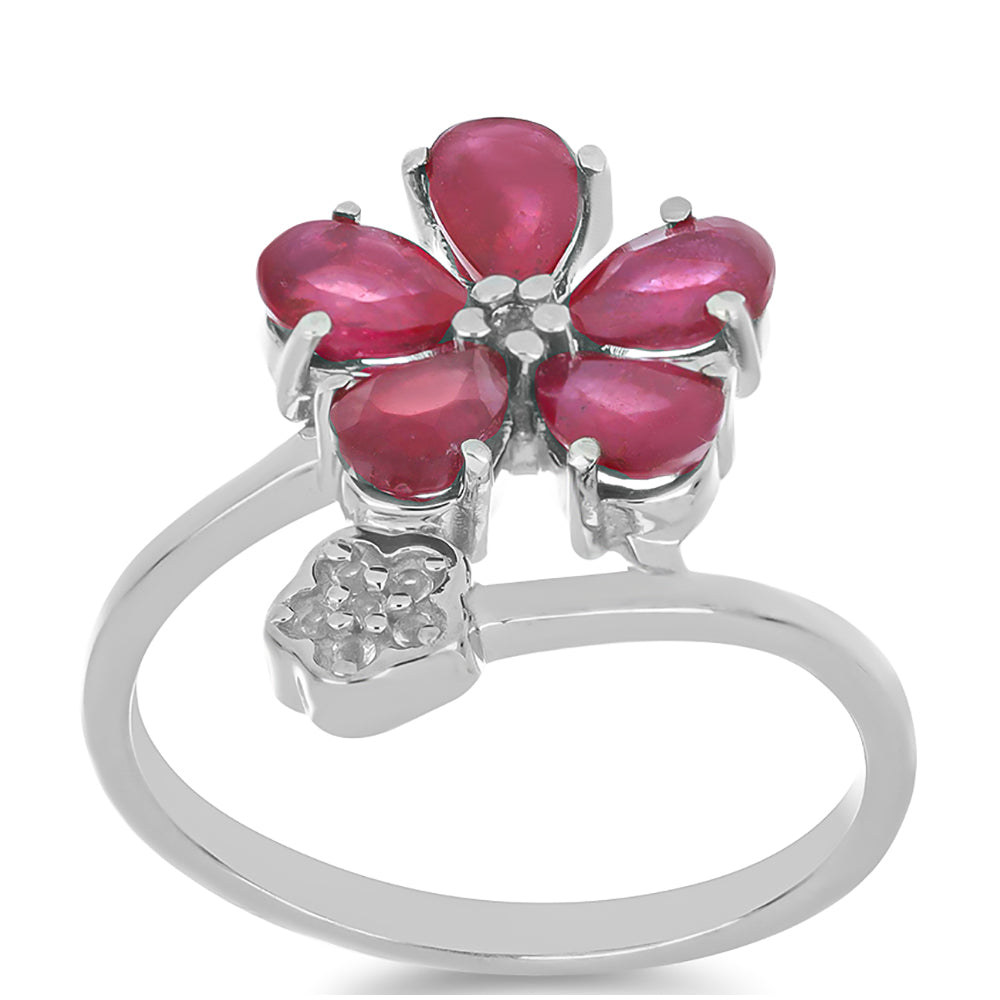 Stříbro 925/1000 - Prsten s Madagaskarským Rubínem a Bílým Topazem - Karátové číslo: 2.99. přibližná hmotnost: 3.57 gramů 3 