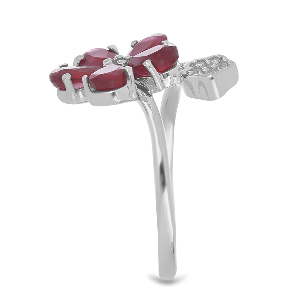 Stříbro 925/1000 - Prsten s Madagaskarským Rubínem a Bílým Topazem - Karátové číslo: 2.99. přibližná hmotnost: 3.57 gramů 4 