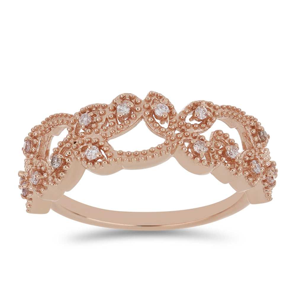 Růžovým Zlatem Pozlacený Stříbrný Prsten s Růžovým diamantem