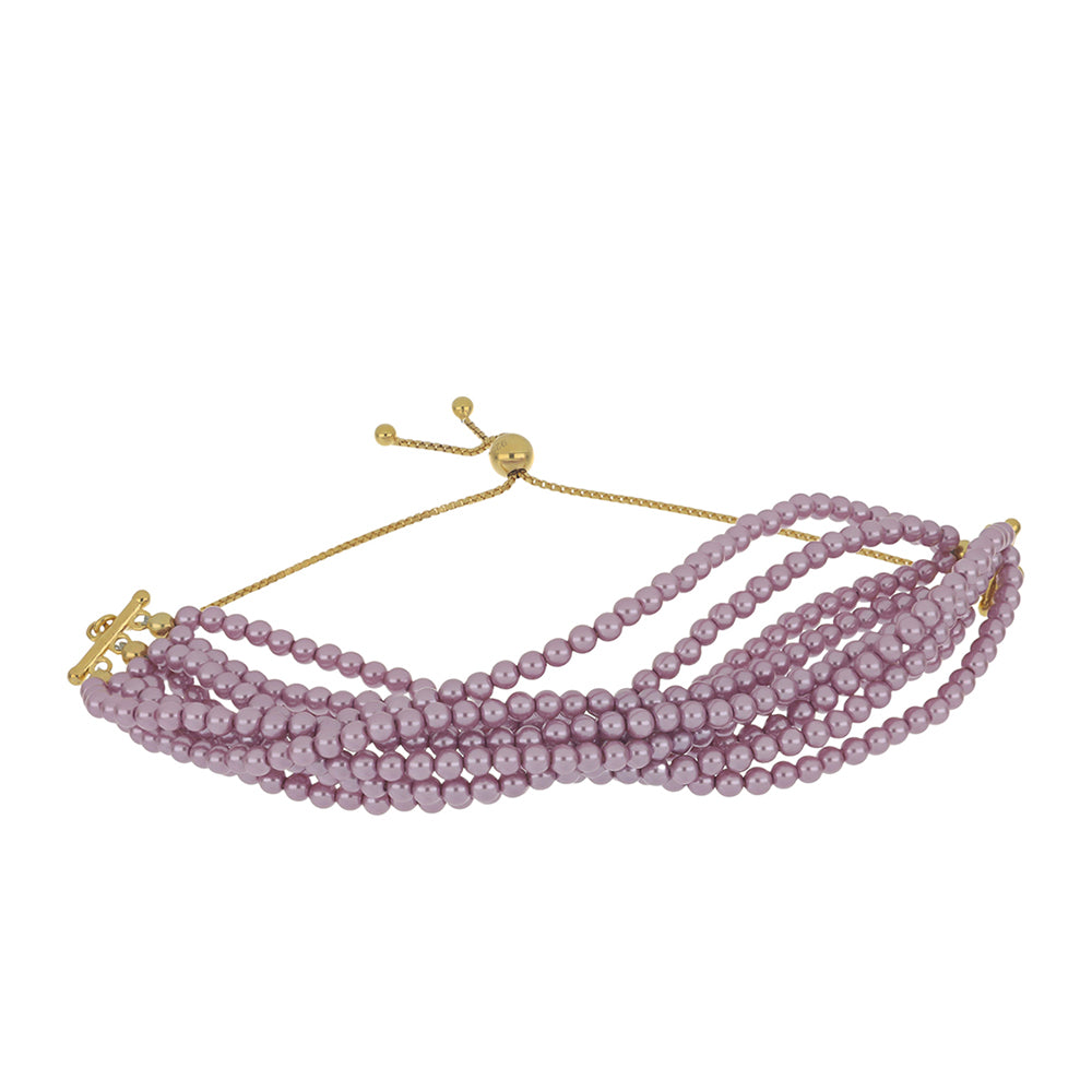 Pozlacené Stříbro 925/1000 - Náramek s Fialová Sladkovodní Perlou - Karátové číslo: 74.94. přibližná hmotnost: 17.8 gramů 1 