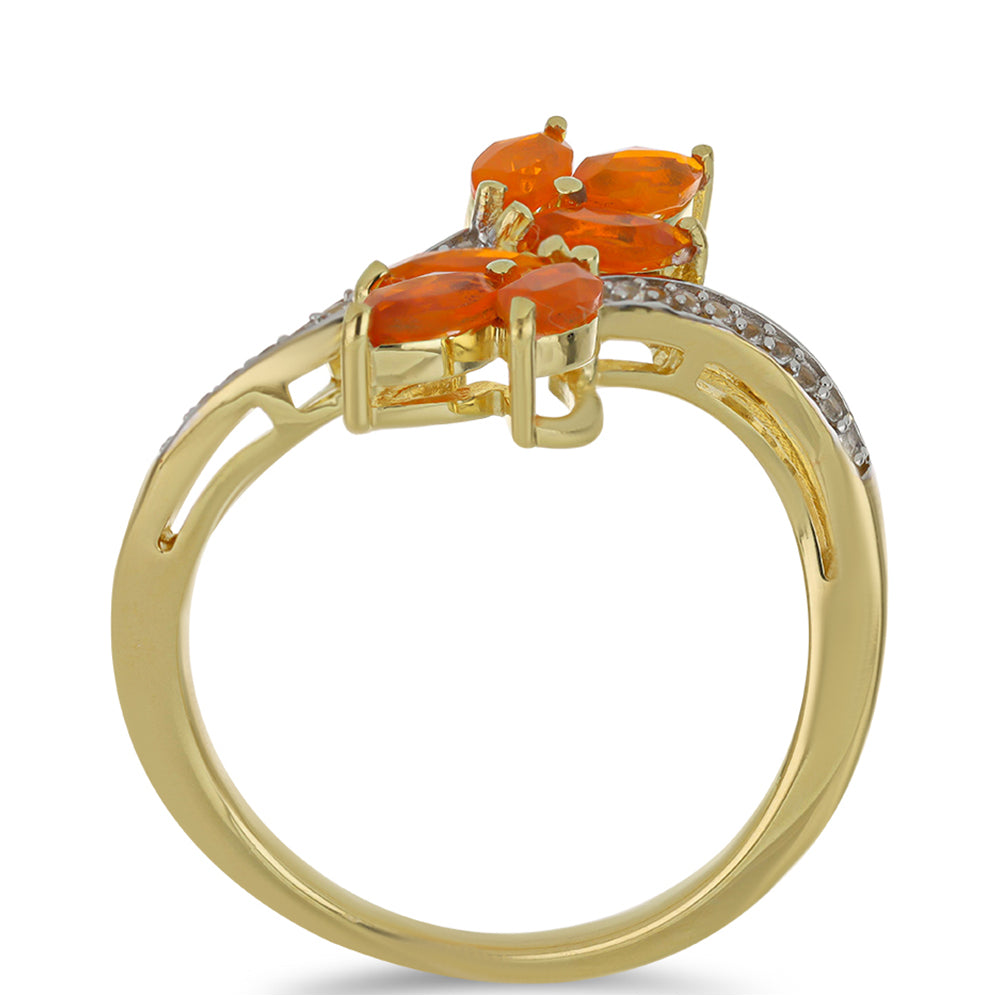 Pozlacené stříbro 925/1000 Prsten s Ohnivě Červeným Opálem z Lega Dembi a Bílým Topazem - Karátové číslo: 1. přibližná hmotnost: 3.74 gramů 2 