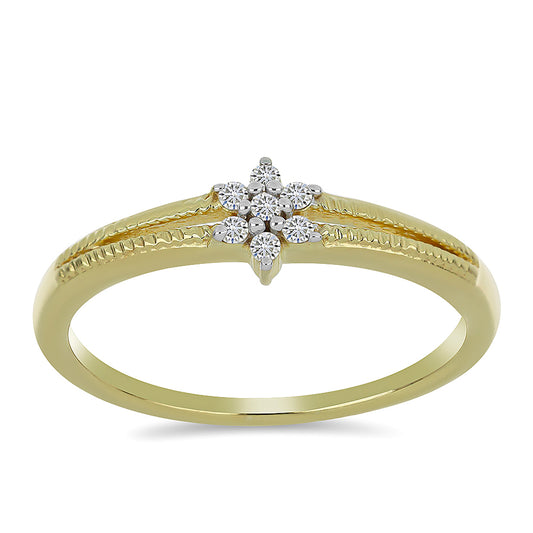 Pozlacené Stříbro 925/1000 - Prsten s Bílým Diamantem - Karátové číslo: 0.1. přibližná hmotnost: 2.12 gramů