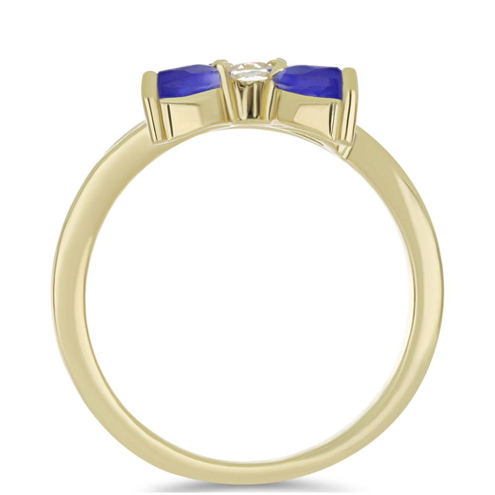 Pozlacené Stříbro 925/1000 - Prsten s Modrým Achátem a Bílým Topazem - Karátové číslo: 1.26. přibližná hmotnost: 3.3 gramů