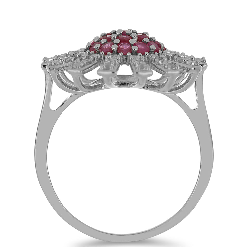 Stříbro 925/1000 - Prsten s Madagaskarským Rubínem a Bílým Topazem - Karátové číslo: 1.55. přibližná hmotnost: 4.39 gramů