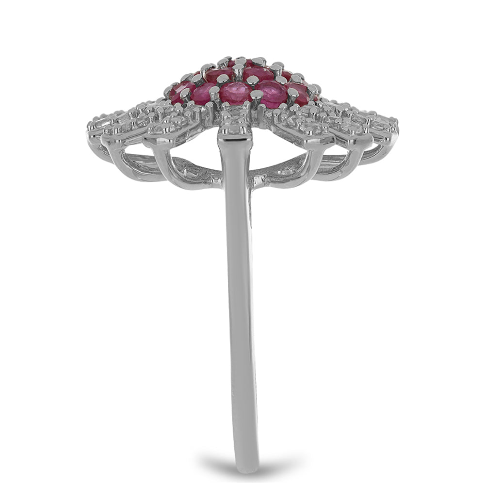 Stříbro 925/1000 - Prsten s Madagaskarským Rubínem a Bílým Topazem - Karátové číslo: 1.55. přibližná hmotnost: 4.39 gramů 4 