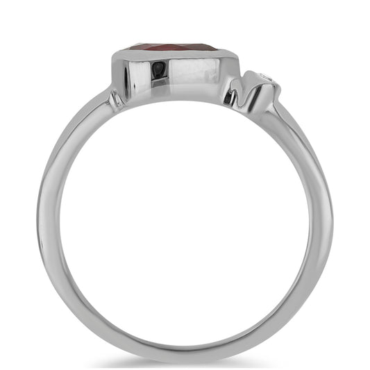 Stříbro 925/1000 - Prsten s Madagaskarským Rubínem a Bílým Topazem - Karátové číslo: 0.98. přibližná hmotnost: 2.48 gramů