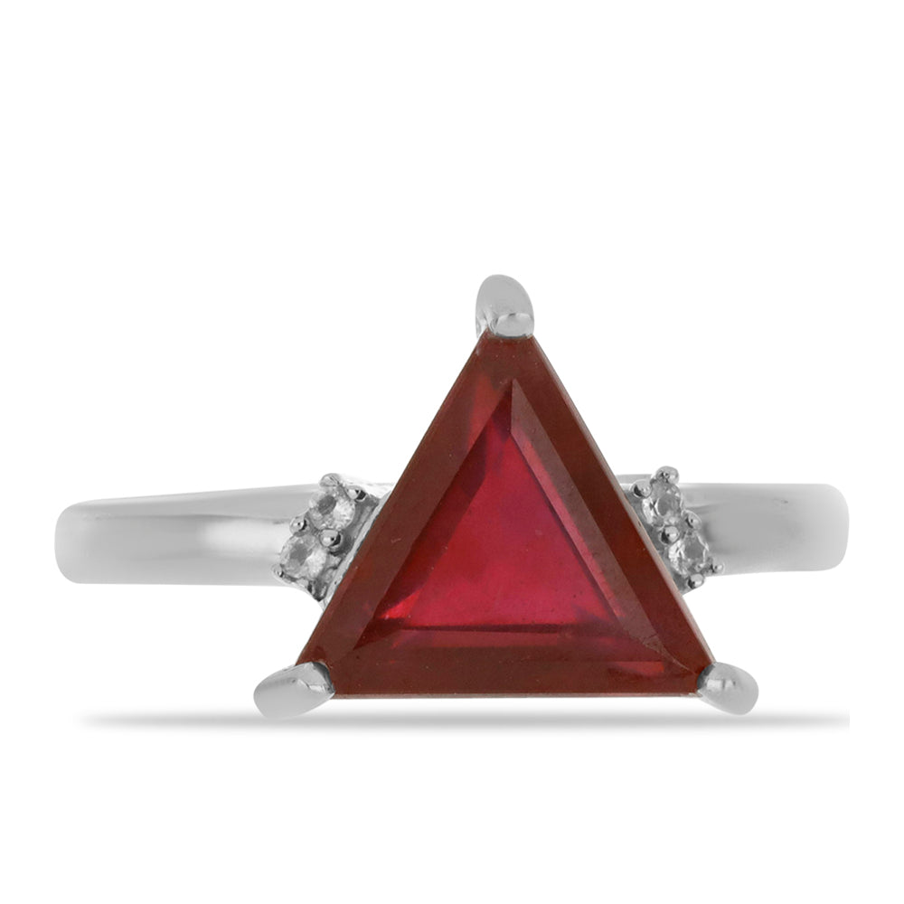 Stříbro 925/1000 - Prsten s Madagaskarským Rubínem a Bílým Topazem - Karátové číslo: 3.56. přibližná hmotnost: 3.3 gramů 1 