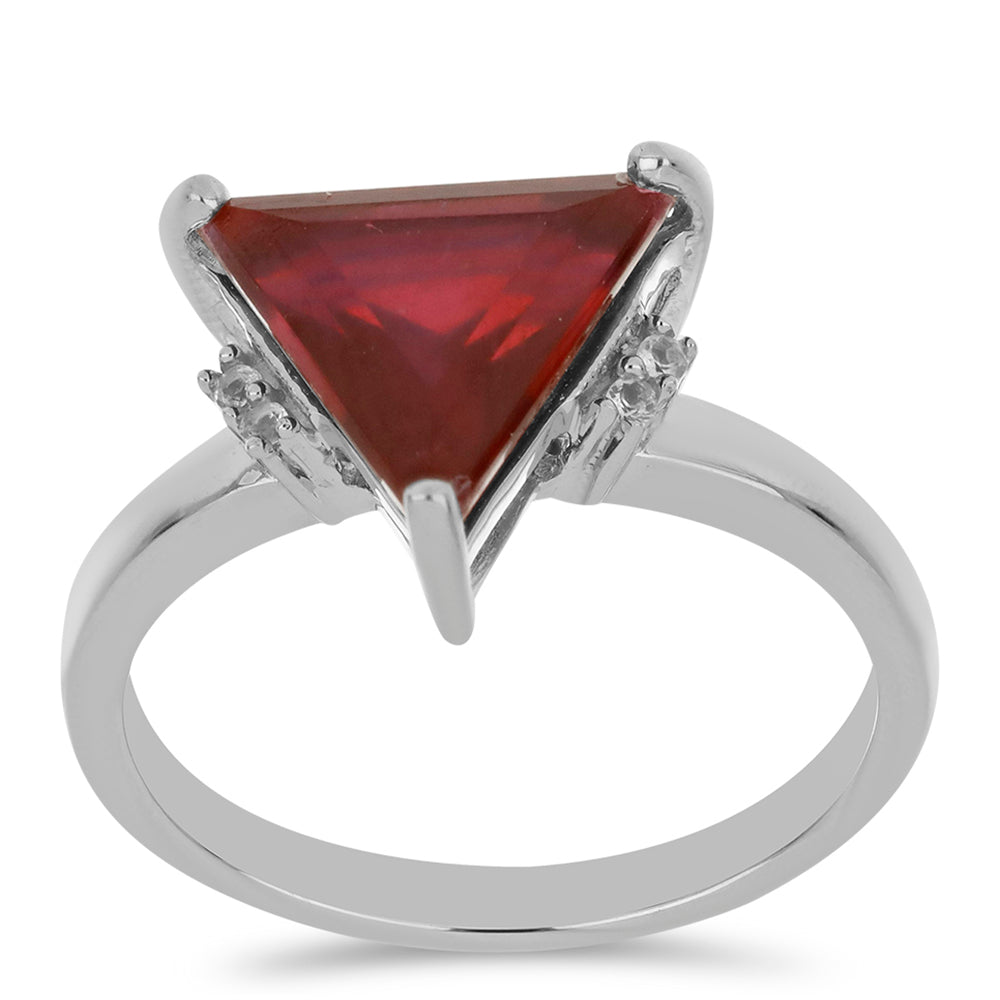 Stříbro 925/1000 - Prsten s Madagaskarským Rubínem a Bílým Topazem - Karátové číslo: 3.56. přibližná hmotnost: 3.3 gramů 3 