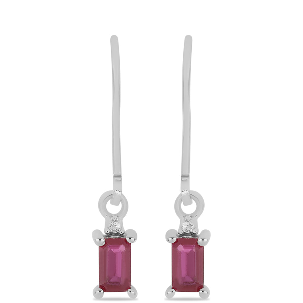 Stříbrné Náušnice s Madagaskarským Rubínem a Bílým Topazem
