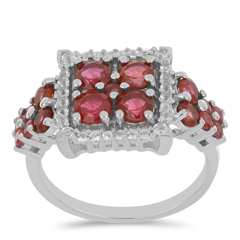 Stříbro 925/1000 - Prsten s Madagaskarským Rubínem a Bílým Topazem - Karátové číslo: 3.72. přibližná hmotnost: 4.57 gramů 3 