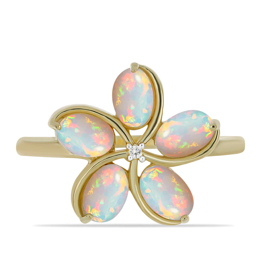 Pozlacené stříbro 925/1000 Prsten s Etiopským Opálem z Lega Dembi a Bílým Topazem - Karátové číslo: 1.37. přibližná hmotnost: 4.2 gramů