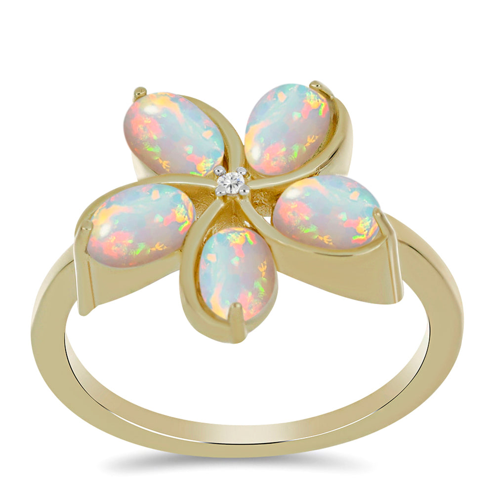 Pozlacené stříbro 925/1000 Prsten s Etiopským Opálem z Lega Dembi a Bílým Topazem - Karátové číslo: 1.37. přibližná hmotnost: 4.2 gramů 3 