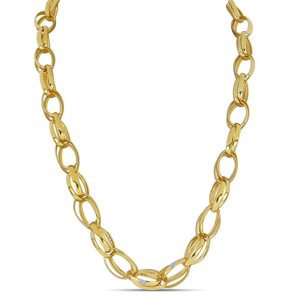 Pozlacený Stříbrný Náhrdelník s Bílým Diamantem 1 