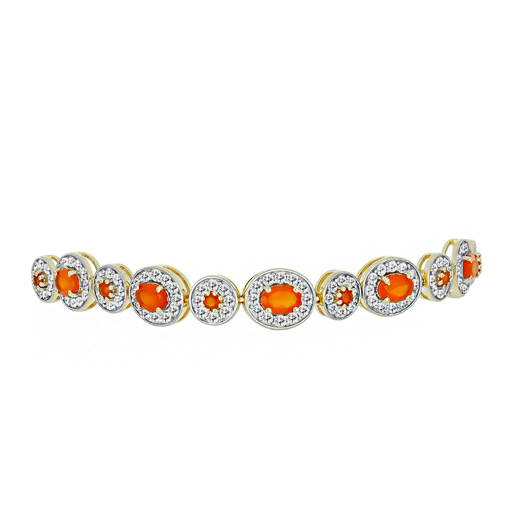 Pozlacené Stříbro 925/1000 - Náramek s Karneolem a Bílým Topazem - Karátové číslo: 8.8. přibližná hmotnost: 10.92 gramů