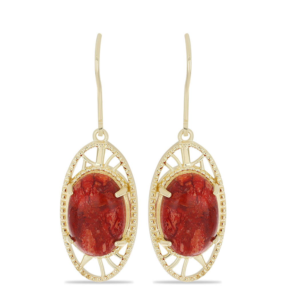 Pozlacené stříbro 925/1000 Náušnice s Červeným Korálem - Karátové číslo: 9.12. přibližná hmotnost: 6.83 gramů